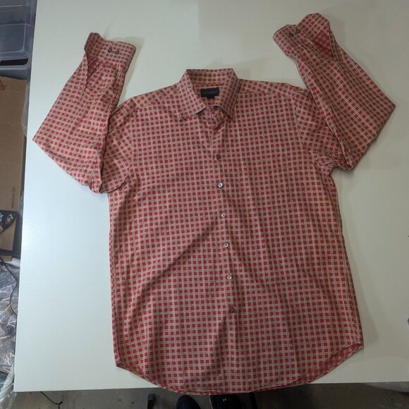 Scott Barber Size Large Red and Gold Checkered Button Down 100% Cotton - Picture 12 of 16